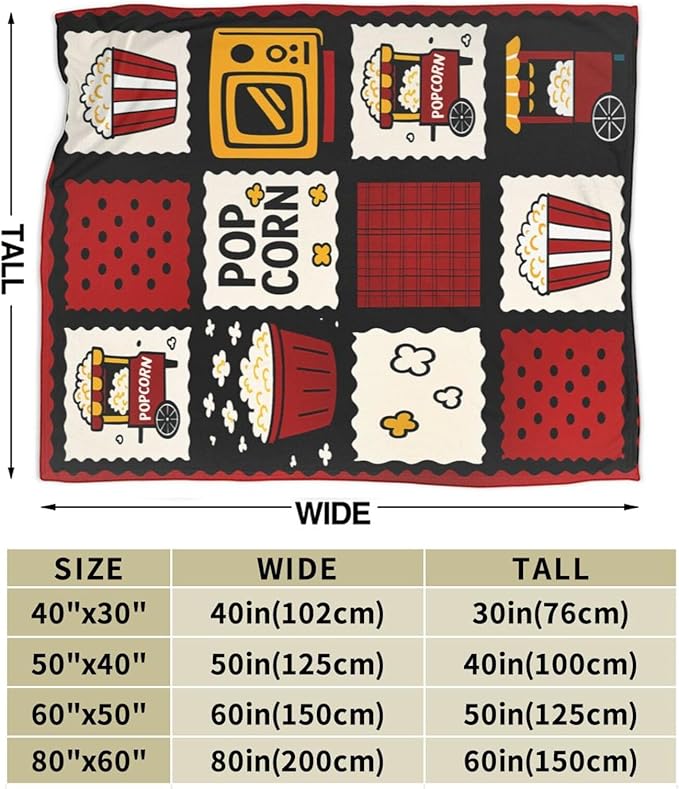 Popcorn Blanket Movie Theater Throw Blanket Cinema Soft Cozy Fleece Fuzzy Stuffed Plush Flannel Gifts for Girls Women Boys Kids Adults 60"X80"