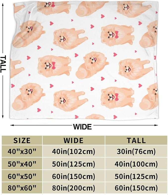 Pomeranian Blanket Super Cozy Soft Pomeranian Throw Blanket Warm Plush Fluffy Pomeranian Dog Stuff Gifts for Women Girls Fleece Flannel Gift Blankets for Kids Adults 80"X60"