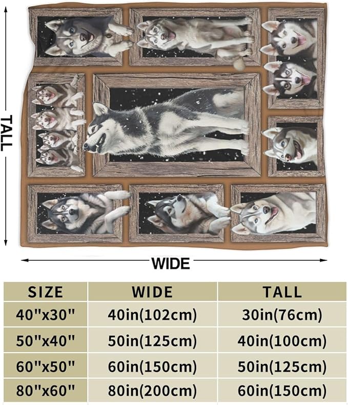 Siberian Husky Throw Blanket Funny Huskey Dogs Flannel Blankets Huskies Fuzzy Plush Super Soft Cozy Warm Decor Gifts for Boys Girls Kids Adults Men Women 40" x 50"