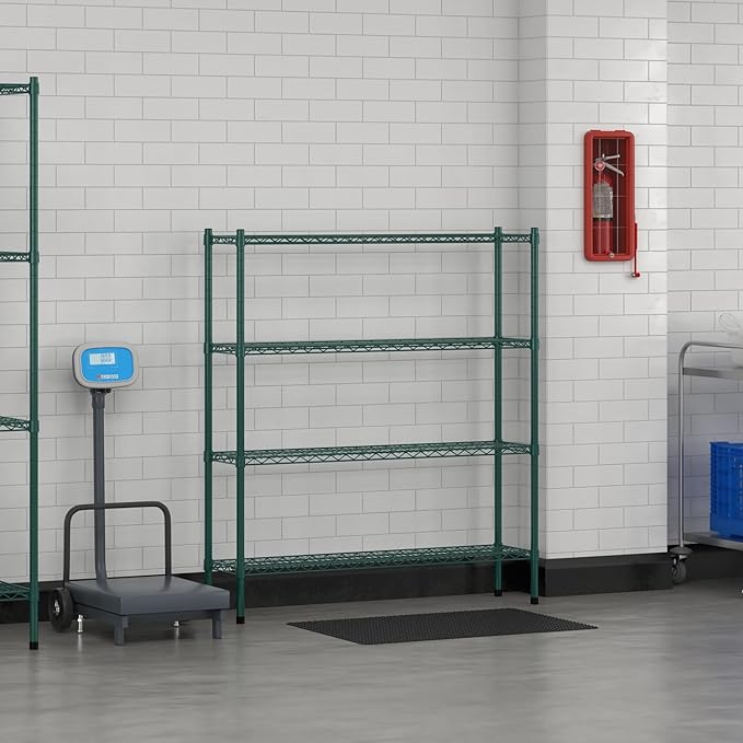 Commercial NSF Listed Green Epoxy Stationary Wire Shelving Kit 12" x 48" x 54", with 4 Shelves Perfect for Warehouse, Walk-in Refrigerator, Freezer, Grocery Store, Restaurant, Dishroom