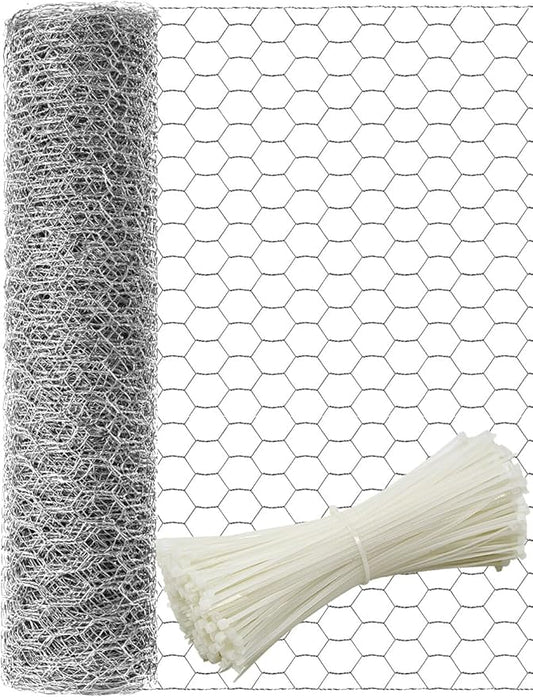 TOYPOPOR Chicken Wire 16'' x 396''(40cm x 10m), Outdoor Anti-Rust Hexagonal Galvanized Chicken Wire Mesh Fencing to Protect Gardening Plants Vegetables Flowers Fruits From Dogs Rabbits Squirrels, 32ft