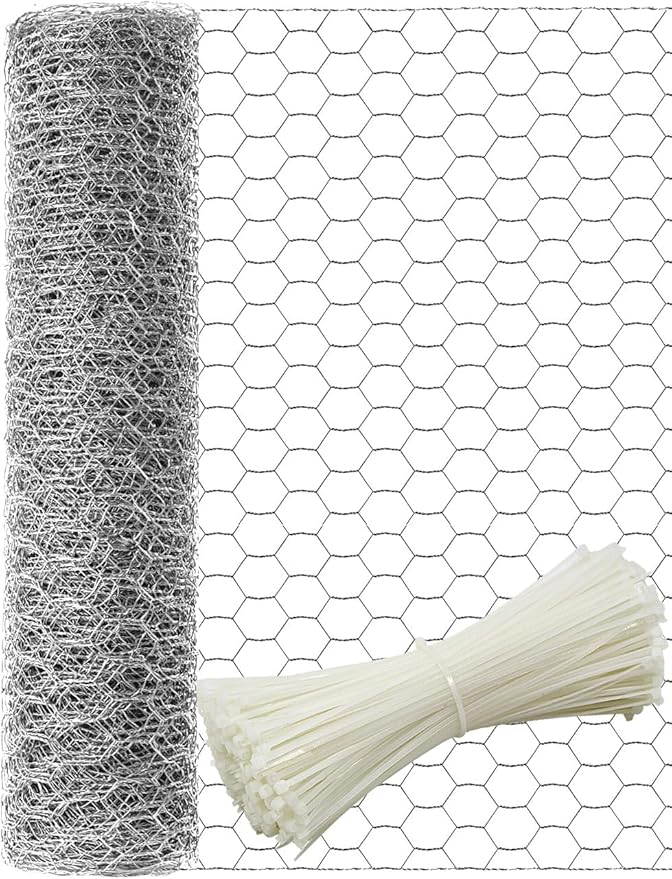 TOYPOPOR Chicken Wire 16'' x 600''(40cm x 15m), Outdoor Anti-Rust Hexagonal Galvanized Chicken Wire Mesh Fencing to Protect Gardening Plants Vegetables Flowers Fruits From Dogs Rabbits Squirrels, 49ft