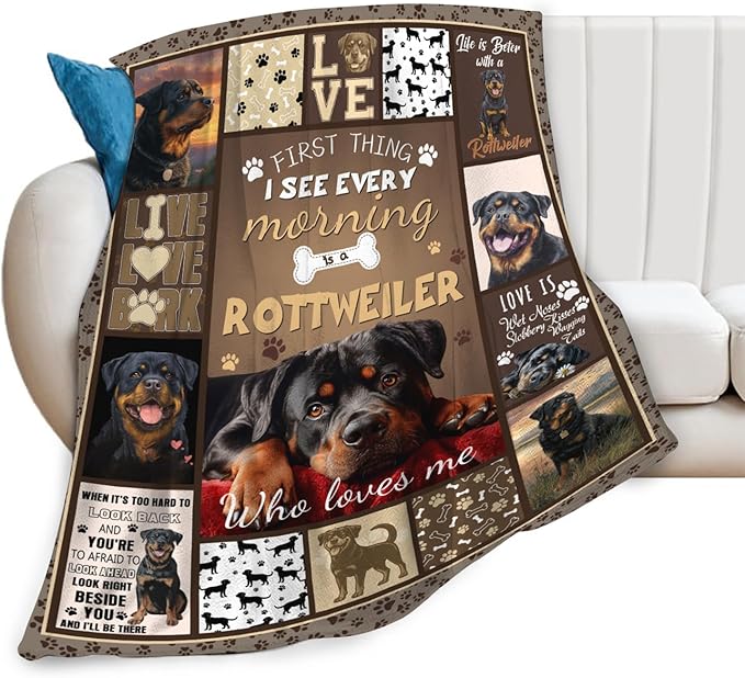 Dynova Rottweiler Blanket Cozy Plush Dog Lovers Gifts Throw Blankets Animal Fuzzy Flannel Fleece for Girls Boys Women Men 50"X40"