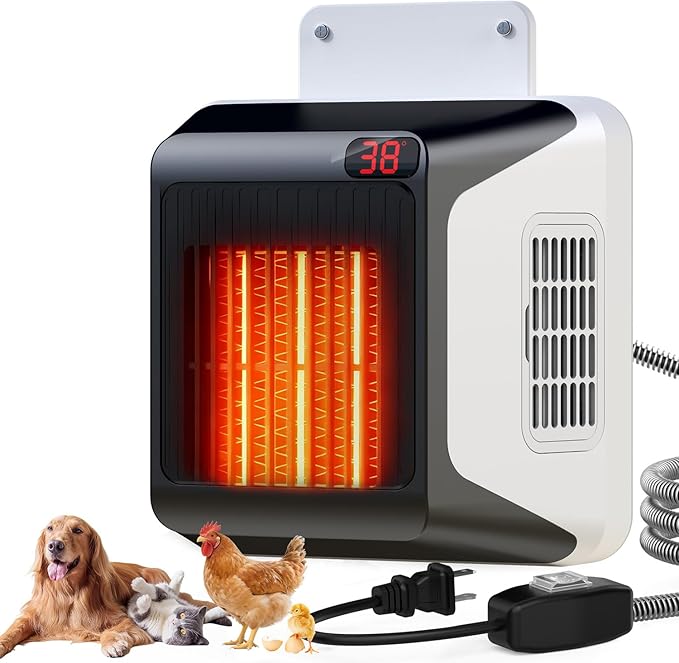 Dog House Heater With Thermostat,Pet Heater With Safe Overheat Protection And 6FT Anti Chew Cord,2 Heating Mode (600/300W) Pet Warmer Suitable For Dogs Chicken Coops Rabbits