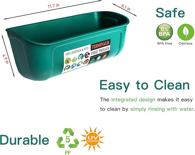 2 Pack Duck Chicken Feeder | Hanging Fence Feed Trough | Goose Turkey Water Trough with Clips | Livestock Feeding Container | Poultry Bucket | 5 Quarts in Total| Green