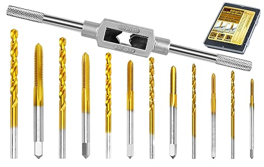 12Pcs Metric Drill and Tap Set with 1Pc Tap Wrench, M2 HSS Thread Tap Set from M2 to M6, Combination of Drill and Tap Set for Metal,with Box