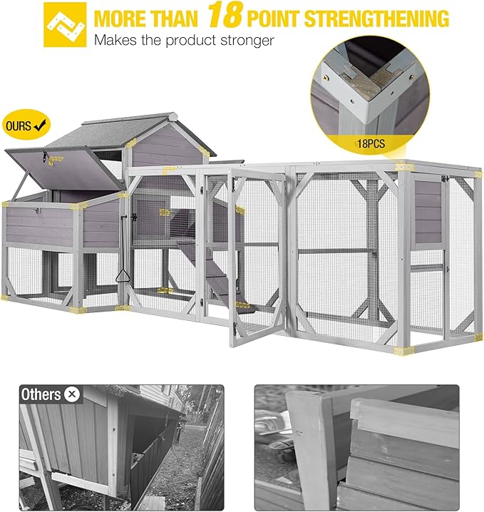 Aivituvin Large Chicken Coop 118" L Hen House Duck Cage for 8-10 Chickens 41.3 ft² with Spacious Run, 6 Nesting Box, 6 Raised Perches