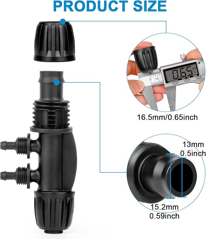 1/2 to 1/4 Drip Irrigation Fittings,4-Ways Barbed Tee 1/2 inch Drip Irrigation Tubing (1/2" ID x0.6-0.63" OD) 16mm to 1/4 inch Irrigation Tube Fitting Anti-Drop Barbed Connectors,12Pcs