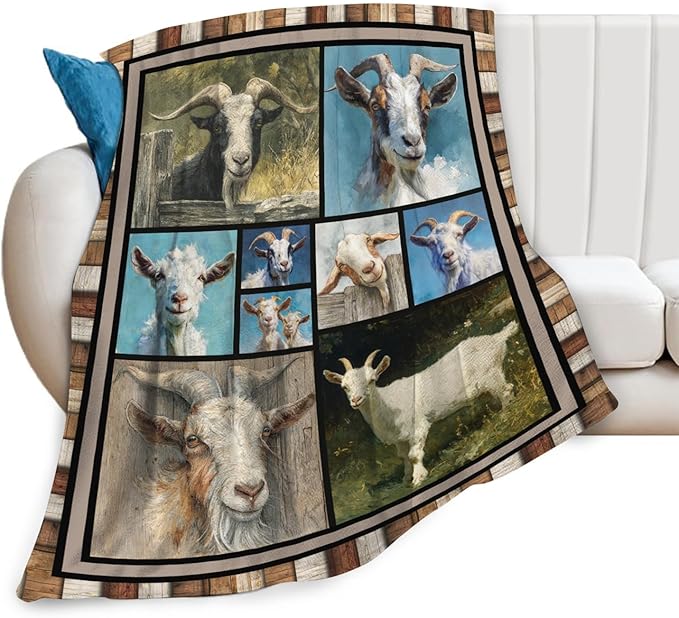 Dynova Goat Blanket Cozy Plush Goats Throw Blankets Fuzzy Flannel Fleece Sheep Animal Gifts Decor for Girls Boys Women Men 50"X40"