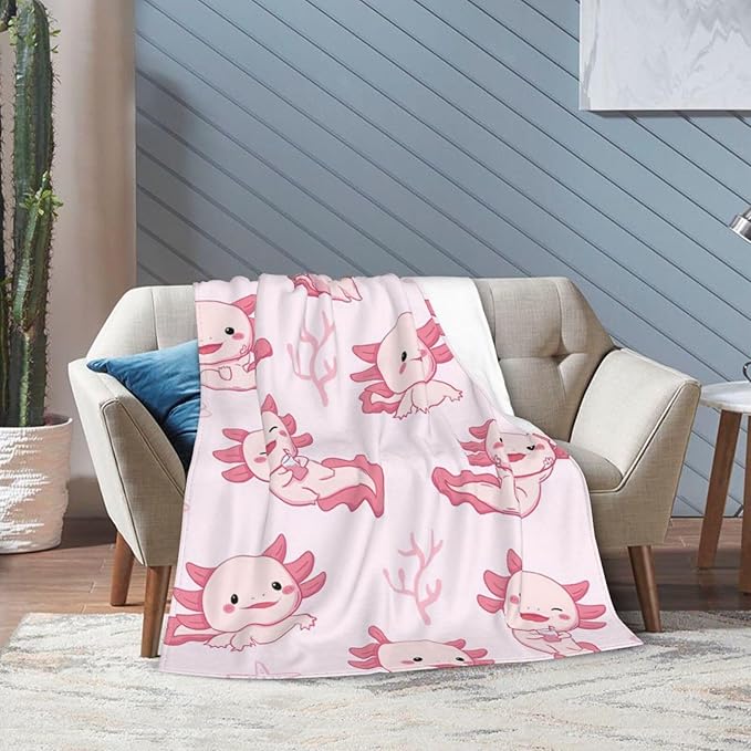 Axolotl Blanket Super Cozy Soft Pink Axolotl Throw Blanket Warm Plush Fluffy Axolotl Stuff Gifts for Women Girls Fleece Flannel Gift Blankets for Kids Adults 60"X50"