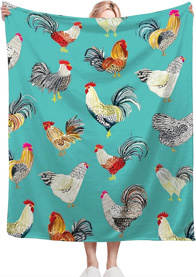 Farmhouse Chicken Blanket Ultra Soft Cozy Farm Rooster Throw Blanket Fleece Fuzzy Plush Bedding Country Chicken Gifts for Women Girls Kids Adults 80"x60"