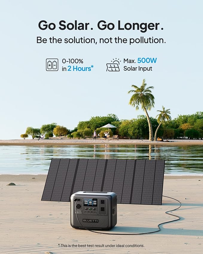 BLUETTI AC70 Solar Generator with 200W Solar Panel (Ships Separately), 768Wh Portable Power Station with 2 1000W (Power Lifting 2000W) AC Outlets, 0-80% in 45 Min, LFP Backup Power for Camping, Travel