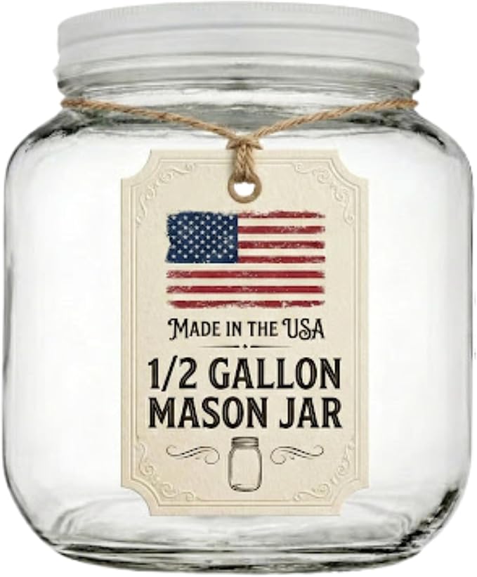 4 Pack - 64 oz Mason Jars Wide Mouth - 1/2 Gallon Glass Jar with Lid - Large Mason Jar for Canning, Brewing, Pickling, Storage - Big Mason Jar Made in USA