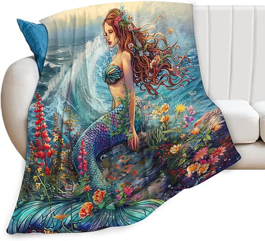 Tijuboni Mermaid Throw Blanket Mermaid Gifts for Girls Women Boys Men Kids Adults Soft Flannel Fleece Blanket for Couch Sofa Bed Home Decor 60"x80"