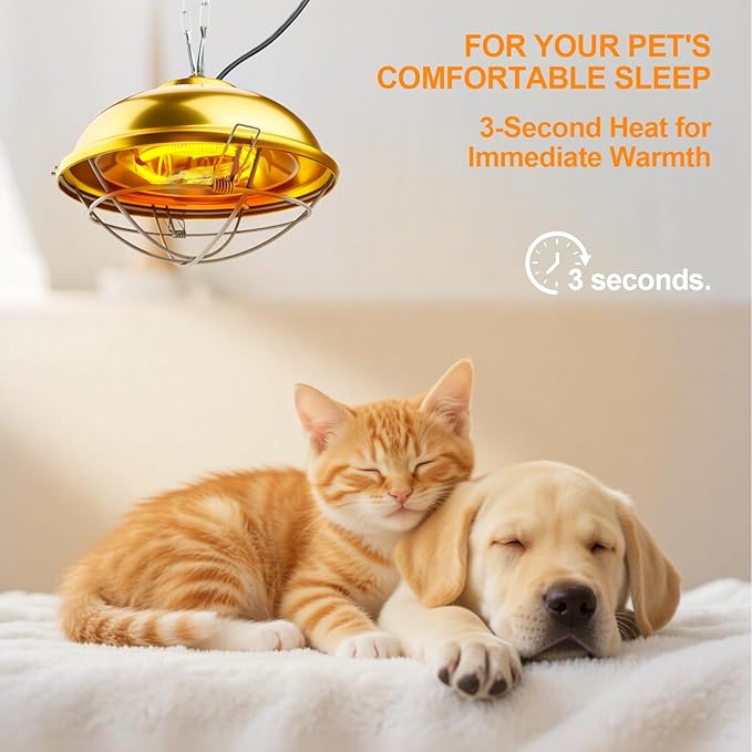 Heat Lamp for Chicken Coop, 300 Wattschicken coop heater with Adjust 2 Mode temperature &Hanging Height, Waterproof,ForIndoor & Outdoor Used, Suitable for Amphibians,Chick, Duck,Pets (300W)