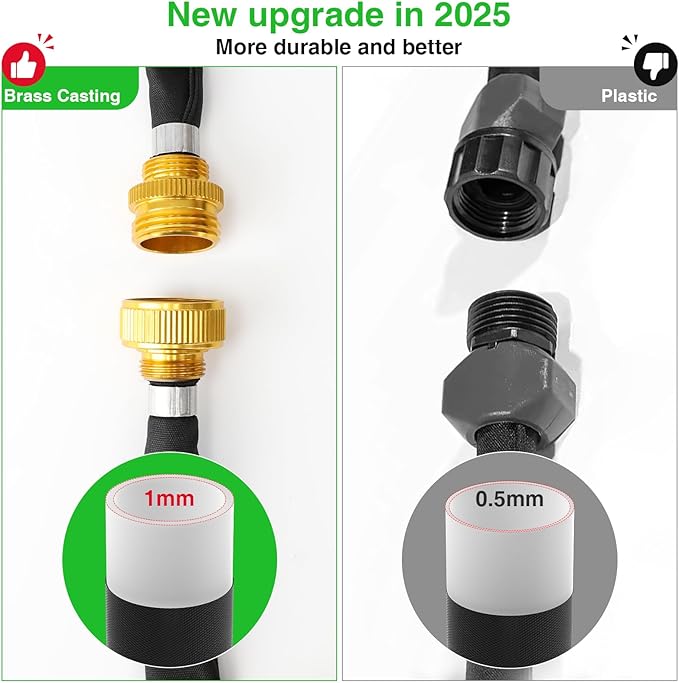 Mixc 2025-Thickened Flat Soaker Hose 200Ft with Copper Joint,Aluminum Seal,1mm Thickened Hose,360°Swival Handle and Inlet,Hole Pressure Relief Gasket,Drip Kit for Vegetable Garden,Lawn,Flower Bed