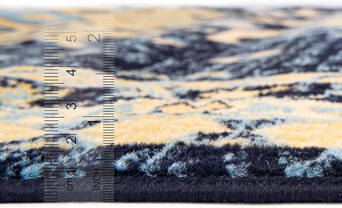 Unique Loom Taftan Collection Border Geometric Tribal Inspired Design Area Rug (3' 0 x 16' 5 Runner, Navy Blue/ Gold)