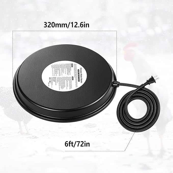 Chicken Water Heater for Winter – 12.6" 5 Gallons Heated Base with 77°F Auto Shut-Off, 80W Outdoor-Safe Poultry Water De-icer, 6-Foot Cord for Plastic/Metal Chicken Waterer