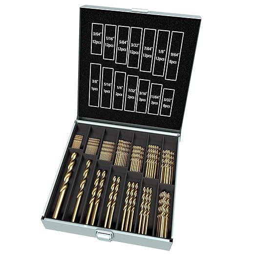 Cobalt Drill Bit Set, 100Pcs M35 High Speed Steel Jobber Length Drill Bit Kit for Hardened Metal, Stainless Steel, Cast Iron, Wood and Plastic, with Index Storage Case, 3/64"-3/8"