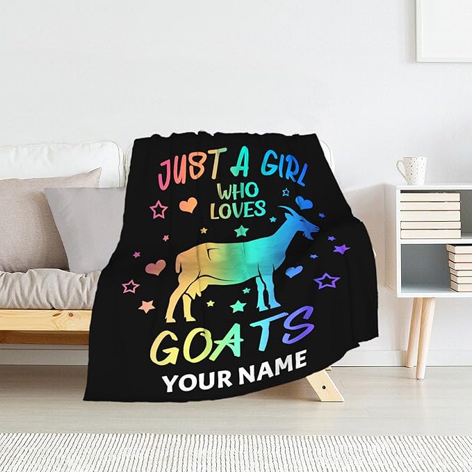 Custom Goat Blanket for Girls - 30x40 Inches Lap Size with Name - Soft Fuzzy Plush Throws Gift - Black Funny Throw Blanket for Couch, Office