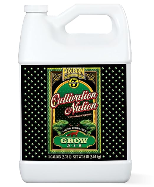 FoxFarm Cultivation Nation Grow Fertilizer - Formula for Optimal Vegetative Growth, Perfect for Soil, Soilless Media, Hydroponics & Aeroponics - Part 1 of 3-Part Feeding Program- NPK 2-1-6 (Gallon)