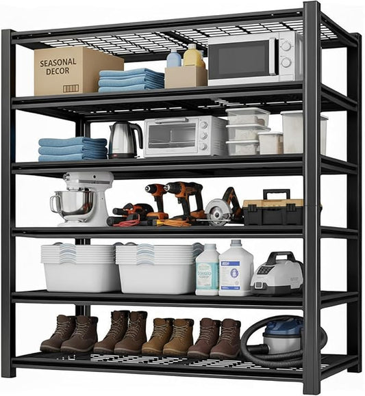 Storage Shelving Unit 6-Tier Heavy Duty Garage Shelves Metal Organizer Utility Rack for Kitchen Pantry Basement Pantry Warehouse Laundry Black 84" H x 55" W x 24" D 3000LBS