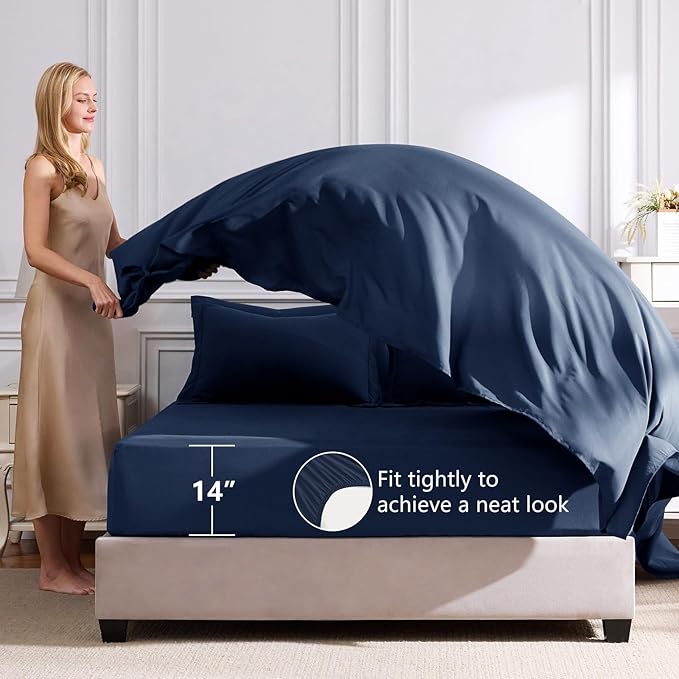 CozyLux King Size Comforter Set Navy Blue - 7 Pieces Bed in a Bag King, Luxury Soft Bed Set for All Seasons, Bedding Set with Down Alternative Comforter, Sheets, Pillowcases & Shams