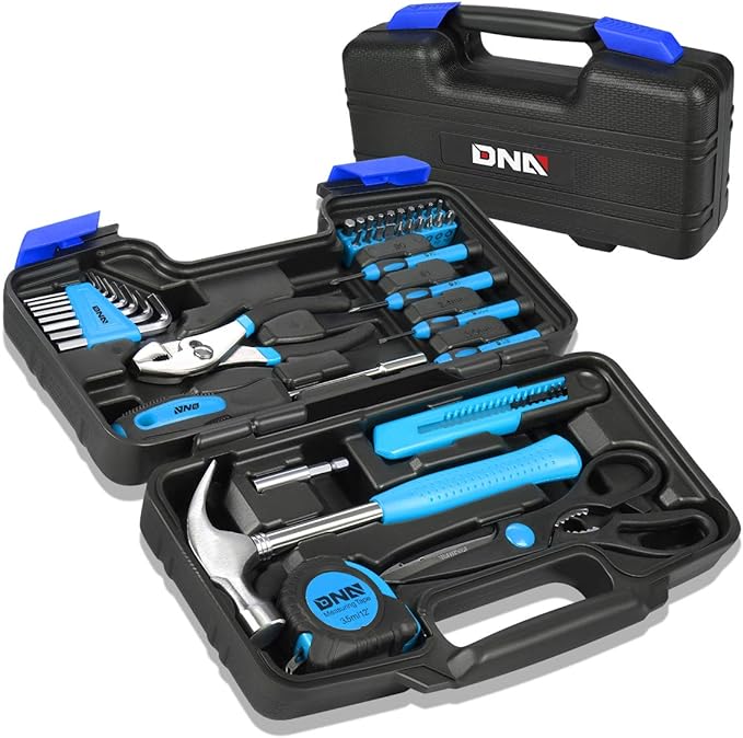 DNA MOTORING 39-Piece Household Tool Set General Repair Small Hand Tool Kit Storage Case for Home Garage Office College Dormitory Use, Blue, TOOLS-00008