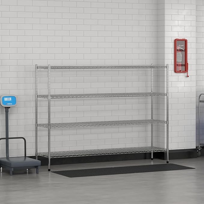 Commercial NSF Listed Chrome Stationary Wire Shelving Kit 18" x 72" x 54", with 4 Shelves Perfect for Warehouse, Walk-in Refrigerator, Freezer, Grocery Store, Restaurant, Dishroom