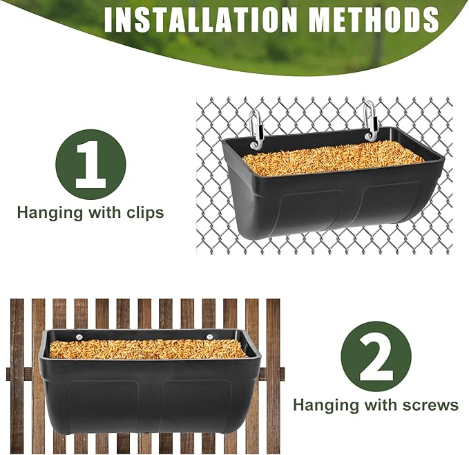 Chicken Goat Hanging Feeder Waterer Trough 4 Quart, Poultry Fence Coop Accessories, Feed & Water Feeding Container for Chicken, Poultry, Duck, Livestock (3pack)