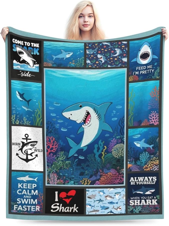 Shark Blanket, Soft Plush Fleece Ocean Animal Throw Blanket - Cozy Warm Stuffed Blankets Bedding Funny Shark Gifts for Women Girls Kids Adults 40"X50"
