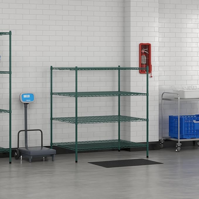 Commercial NSF Listed Green Epoxy Stationary Wire Shelving Kit 36" x 48" x 54", with 4 Shelves Perfect for Warehouse, Walk-in Refrigerator, Freezer, Grocery Store, Restaurant, Dishroom