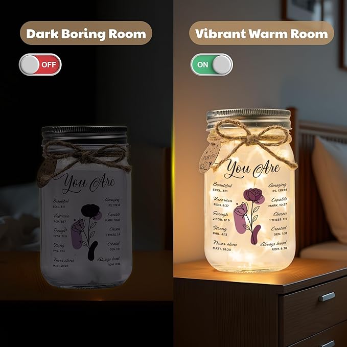 SOLMAY Birthday Gifts for Women – “You Are” Inspirational Mason Jar Night Light, Sentimental Christmas Gifts for Women, Christian Gift for Mom Sister Best Friend, Gratitude Decoration Jar
