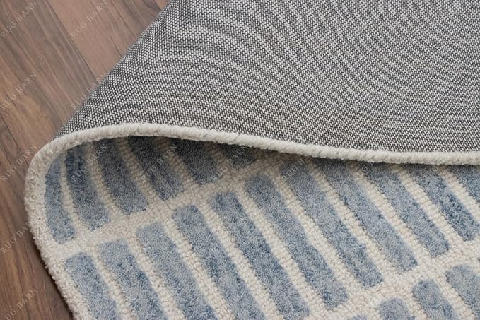 Capitola Hand-Tufted Wool Rug 6x6 Ft (Round) Blue Coastal, Rustic Area Carpet for Bedroom Living Room, Textured Natural PB Style, Soft Wool Accent Mat