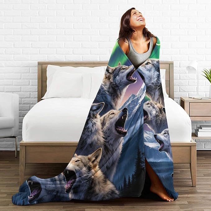 Wolf Blanket, Soft Plush Fleece Animal Throw Blanket - Cozy Warm Stuffed Blankets Bedding Wolf Gifts for Women Girls Kids Adults 50"X60"