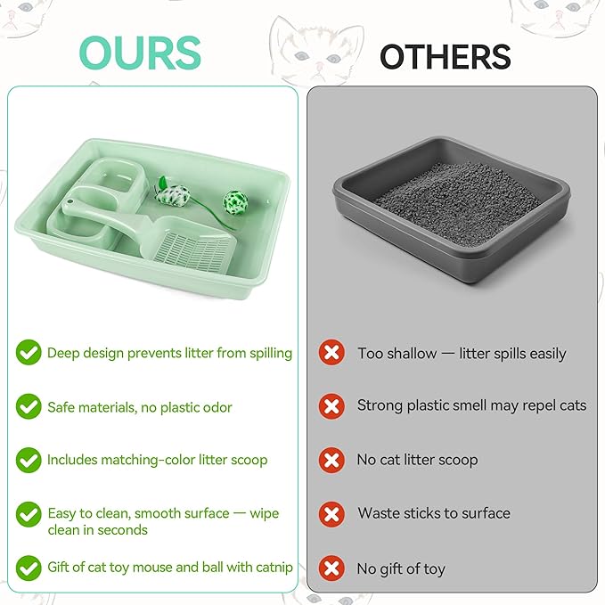 Pawise Cat Starter Kit Includes 4PCS Kitty Supplies, Great for Small Kitties, 14.5x10.5 Inch (Green)