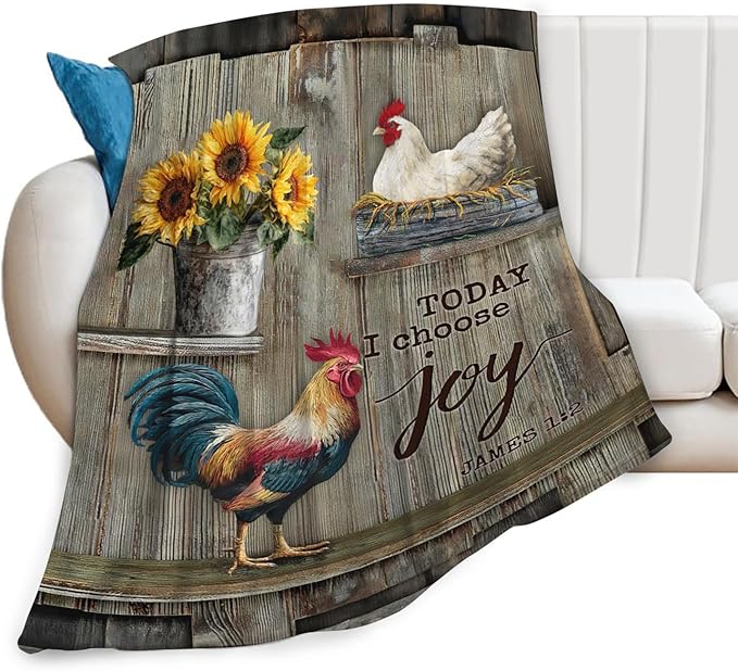 Dynova Rooster Blanket Cozy Plush Chicken Hen Throw Blankets Fuzzy Flannel Fleece Country Sunflower Gifts for Girls Boys Women Men 80"X60"