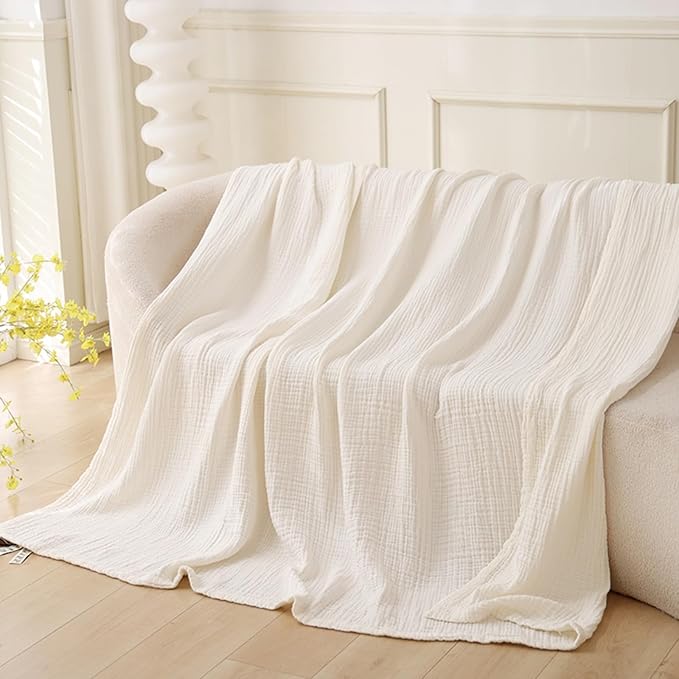 Throw Blanket for Bed 100% Cotton Ultra Soft Rustic Quilt Farmhouse Decor Fall Bed Blankets,80"×90" All Season Rustic Large Throw for Sofa Couch Chair