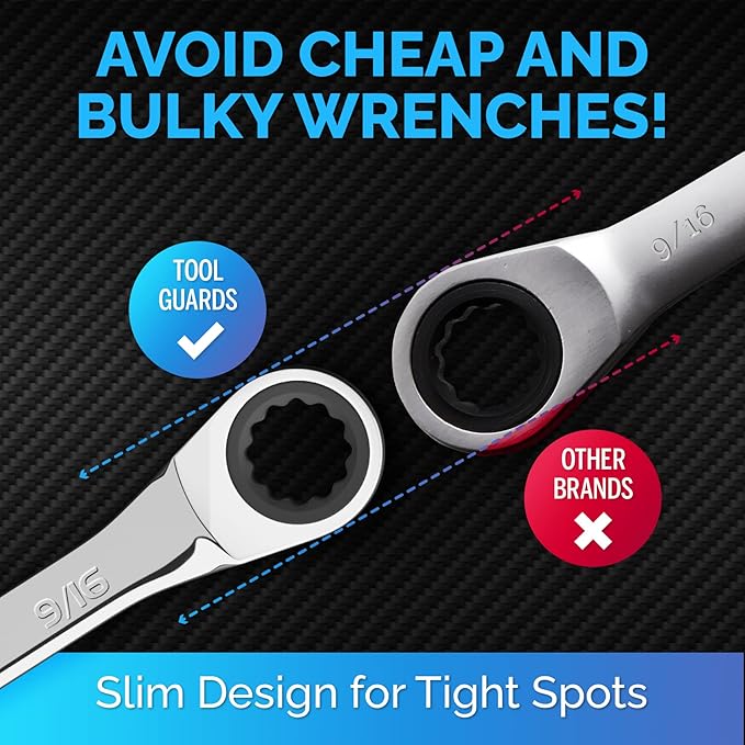 TOOLGUARDS 9/16" Wrench - Ratcheting Wrench - Slim Profile - Ratchet Wrench