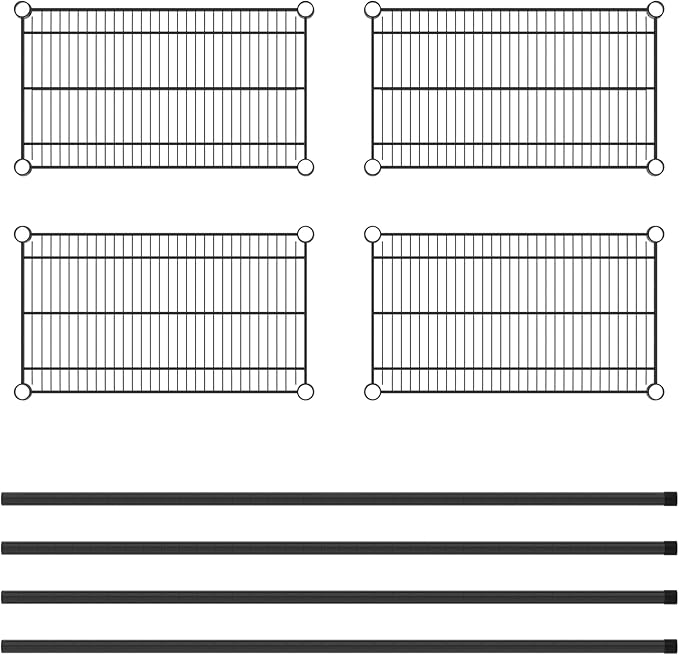 Commercial NSF Listed Black Epoxy Stationary Wire Shelving Kit 14" x 24" x 54", with 4 Shelves Perfect for Warehouse, Walk-in Refrigerator, Freezer, Grocery Store, Restaurant, Dishroom