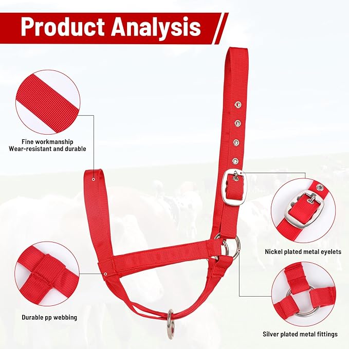 perixir Cow Halter Cattle Halters Calf Halter with Leading Rope，Adjustable Nylon Livestock Cattle Halter，for Miniature Horse Donkey Goat Foal