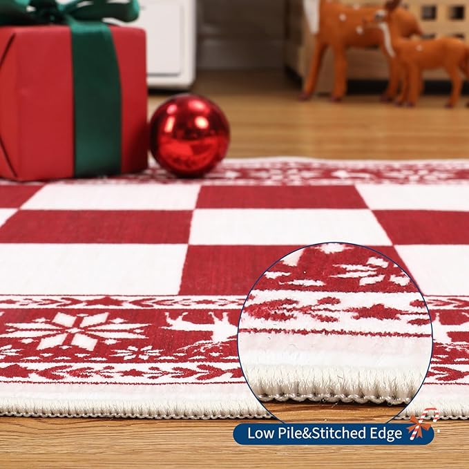 GarveeHome Red 4x6 Rugs for Living Room, Washable Rug for Christmas Decor, Indoor Non Slip Carpet, Checkered Soft Low Pile Christmas Rug for Entryway, Bedroom, Dining Room