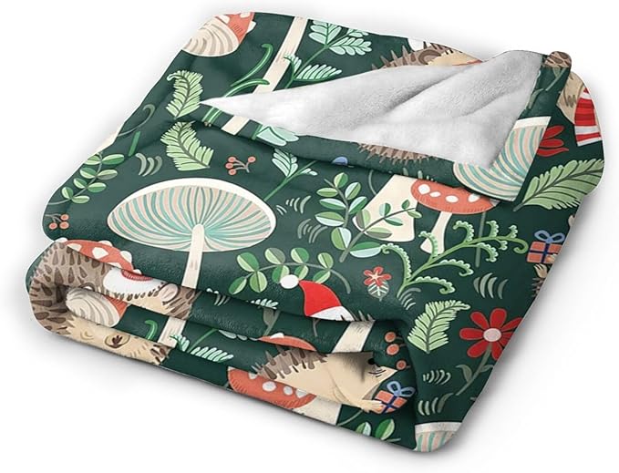 Hedgehog Blanket for Girls Boys Soft Warm Plush Cute Hedgehog Mushroom Throw Blanket Flannel Fleece Fuzzy Stuff for Bed Couch Living Room Decor 80"X60"