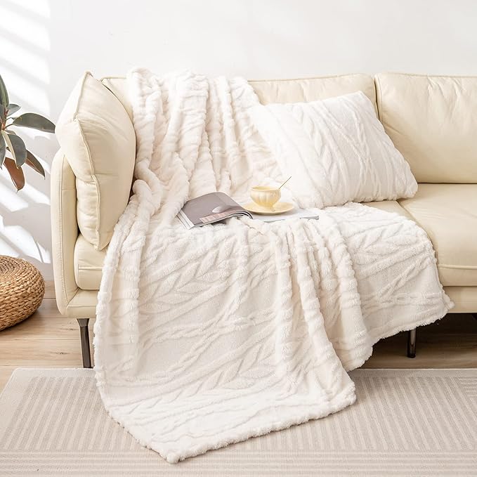 YUSOKI Sherpa Twin XL Blanket-3D Stylish Design Super Soft Fuzzy Cozy Warm Blanket Thick Plush Fluffy Furry Blankets for Teen Girls Women Couch Bed Sofa Chair Men Boys Gift(Ivory,65"x90")