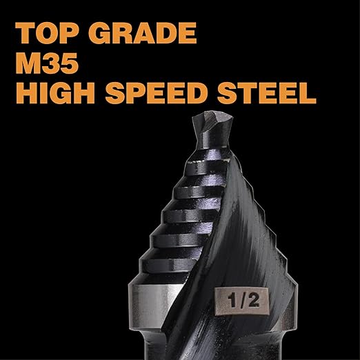 M35 HSS 1/2 Inch Step Drill Bit, Single Size Unibit with Double Spiral Flutes for Drilling Small Holes on Stainless Steel, Metal, Wood, Plastic