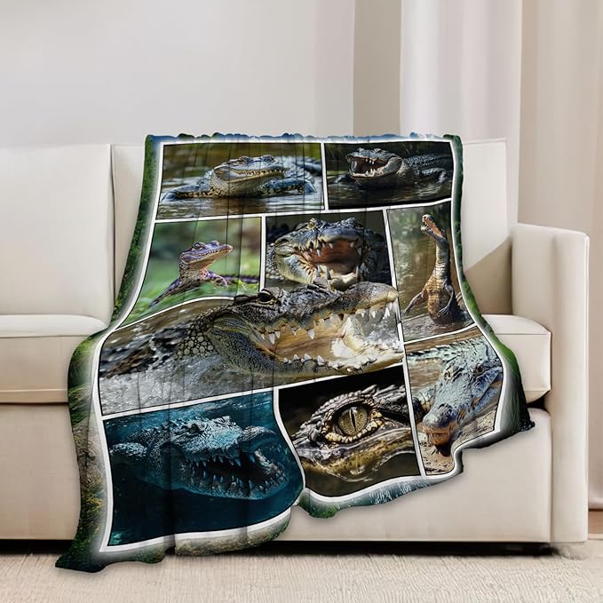 Crocodile Blanket Alligator Animal Throw Blankets Gifts for Girls Boys Kids Crocodile Lover Soft Cozy Fleece Plush for Couch Sofa Bed 50"x40"
