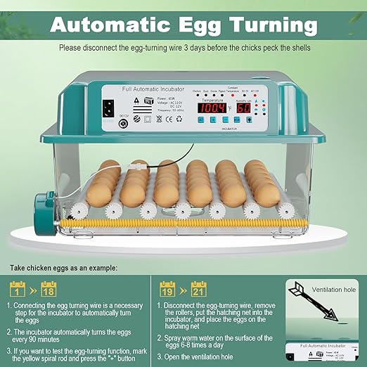 36 Eggs Incubators for Hatching eggs,Chicken Eggs Incubator with Automatic Egg Turning and Humidity Monitoring,Automatic Temperature Control Egg Incubator with Egg Candle for Chicken Duck Goose Pigeon