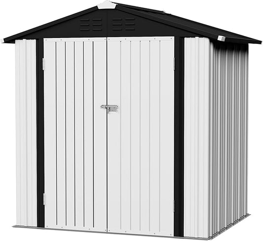 Flamaker 6x4 FT Storage Shed Waterproof Metal Garden Shed with Lockable Door Utility Tool Shed Outdoor Storage for Backyard, Patio and Lawn, White