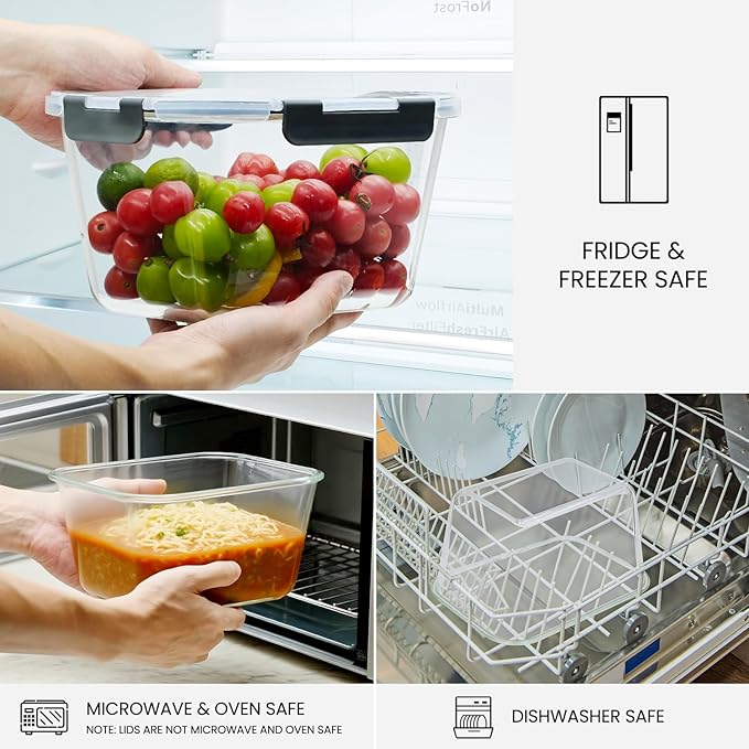 2 Pack Large Glass Food Storage Containers with Lids 85oz/10.5cup Big Airtight Glass Storage Containers for Rotisserie Chicken Meal Prep Leftovers, BPA Free & Leak Proof, Microwave, Oven Safe