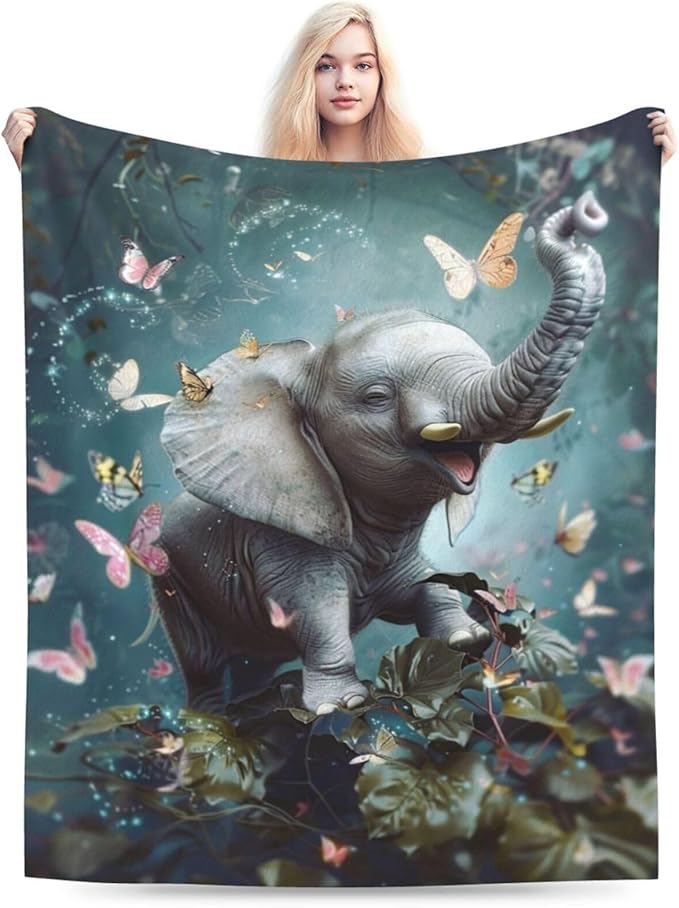 Cute Elephant Blanket, Soft Plush Fleece Animal Throw Blanket - Cozy Warm Stuffed Blankets Bedding Elephant Gifts for Women Girls Kids Adults 60"X80"